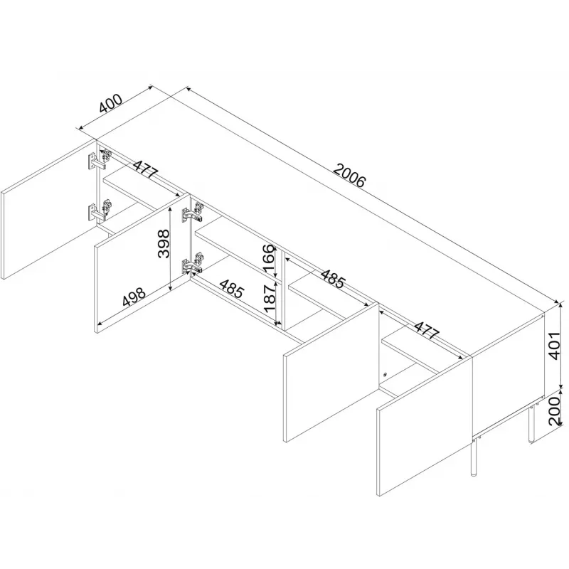 Cama 4D TV skrinka PALAZZO BIS 201x40x60 čierna matná