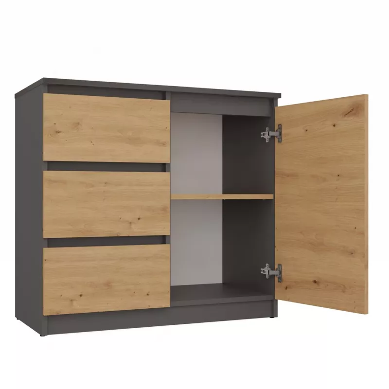Komoda Top e shop Topeshop 1D3S 80×40×75 cm, antracitová artisan dub matná