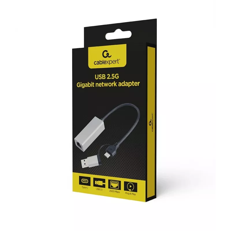 Gembird A-USB3AC-LAN2G-01 USB sieťový adaptér 2,5 Gigabit, vesmírne sivý
