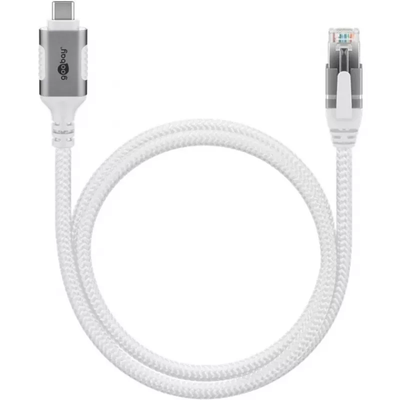Sieťový kábel Goobay 74180 USB C RJ-45 Cat6 10 m biely