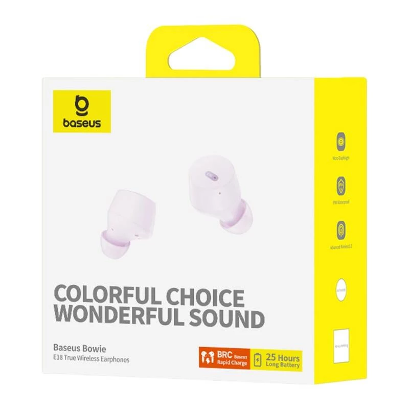 Headset Baseus Bowie E18 True Wireless Stereo (TWS) in-ear Bluetooth USB Type-C fialová — hovory a hudba