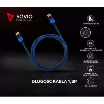 Savio GCL-02 HDMI kábel 1,8 m HDMI Type-A (štandard) čierna, modrá