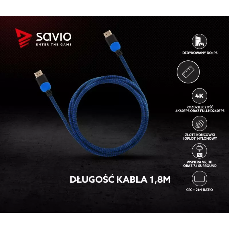 Savio GCL-02 HDMI kábel 1,8 m HDMI Type-A (štandard) čierny, modrý