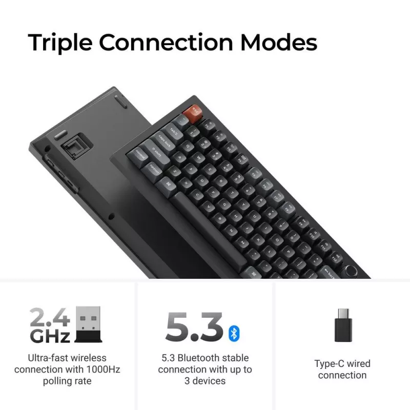 Mechanická Full-Size (100%) klávesnica Keychron V6 Ultra 8K — QWERTY, Bluetooth, RGB LED, čierna