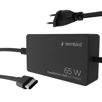 Cablexpert NPA-AC-PDQC65-01 65 W PowerDelivery GaN USB Type-C rýchlonabíjačka, čierna | Cablexpert