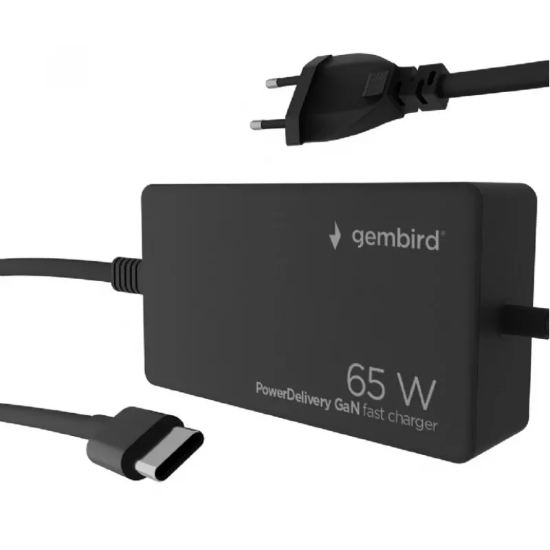 Cablexpert NPA-AC-PDQC65-01 65 W PowerDelivery GaN USB Type-C rýchlonabíjačka, čierna | Cablexpert