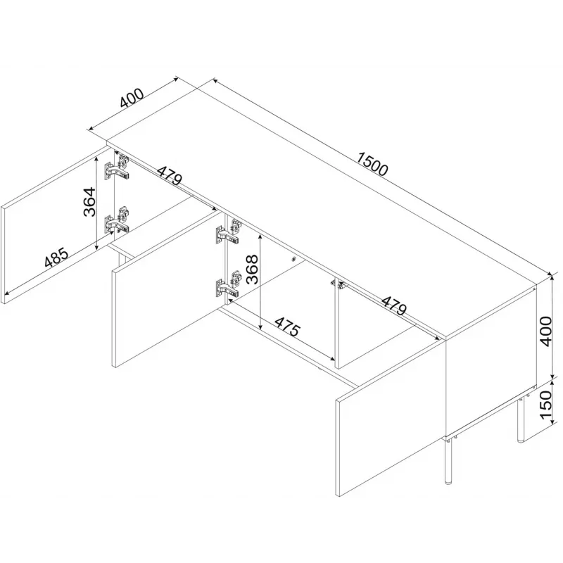 Cama RTV 3D TRESSE skriňa 150x40x55 matná zelená