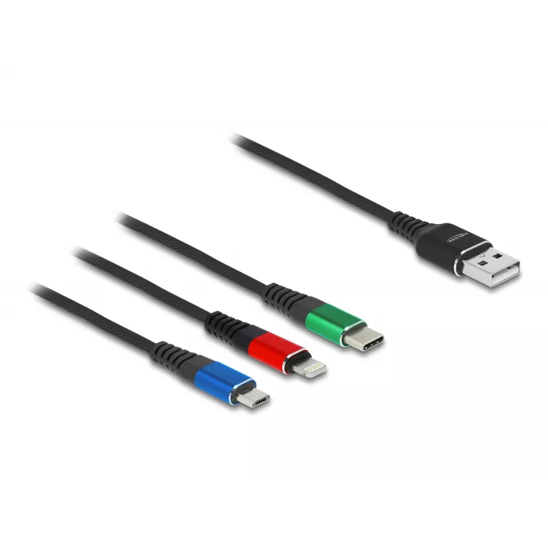 DeLOCK 90156 USB nabíjací kábel 3v1, Type-A na Lightning / Micro USB / USB Type-C, 2 m, viacfarebný
