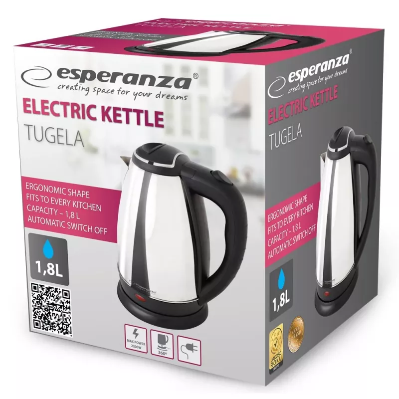 Esperanza EKK104S Rýchlovarná kanvica 1,8 L 2200 W strieborná