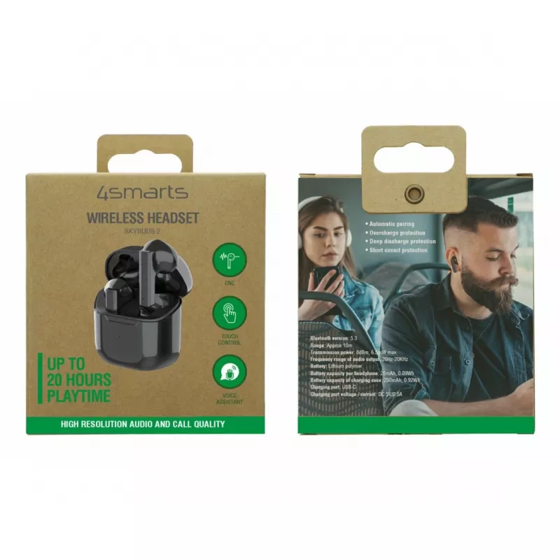 4smarts True Wireless Bluetooth SkyBuds 2 ENC čierne - slúchadlá - 20 KHz