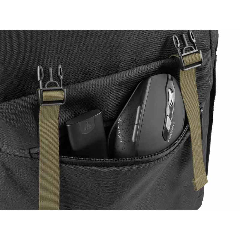 NATEC Niala NTO-2239 batoh na notebook 39,6 cm (15,6 palca), 18 L, odolný voči postriekaniu, recyklovaný polyester, čierny/tmavozelený