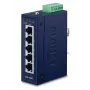 Sieťový switch PLANET ISW-500T, unmanaged 5-port Fast Ethernet (10/100), 12–48V, modrý