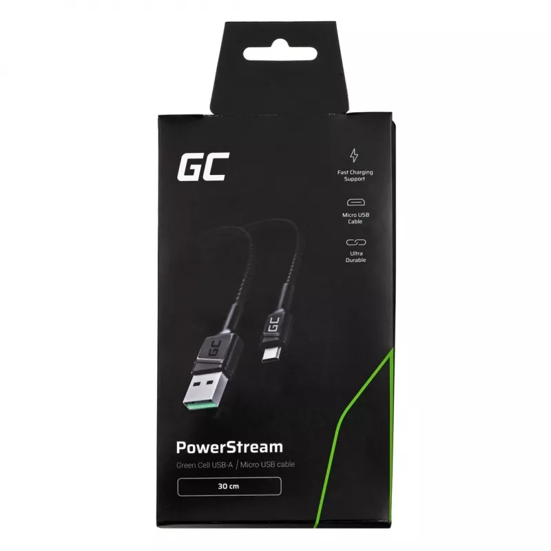 USB 2.0 kábel Green Cell KABGC23, USB A na Micro-USB B, 0,3 m, čierny