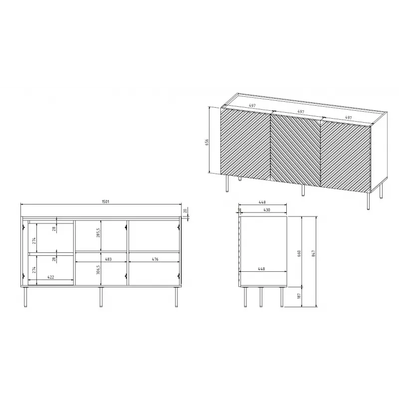 3D2SZ komoda ONDA 150x45x85 čierna