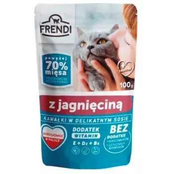 Mokré krmivo pre mačky Frendi kúsky v jahňacej omáčke — 100 g