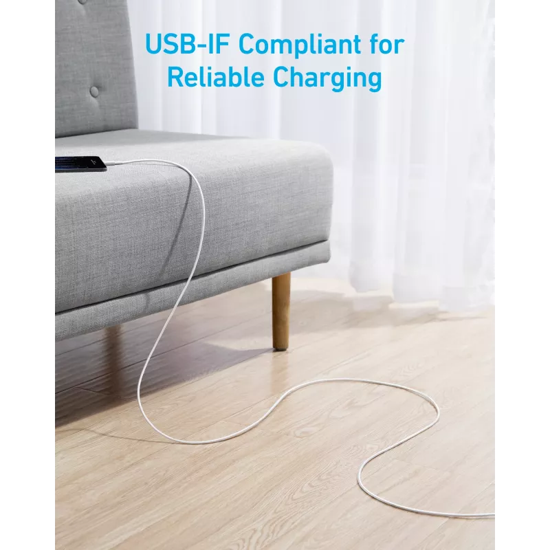 USB-A na USB-C kábel Anker A81H5G21 — 0,9 m, biely