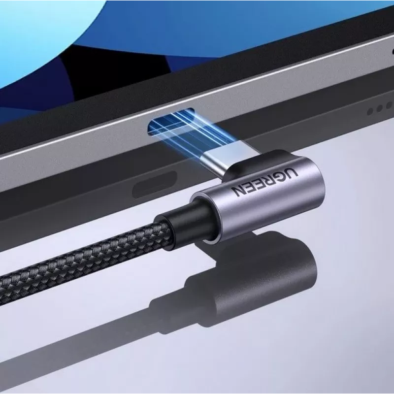 Ugreen USB-C (rovný) / USB-C (zahnutý) PD QC 60W 3A 0,5 m US255 (sivá)