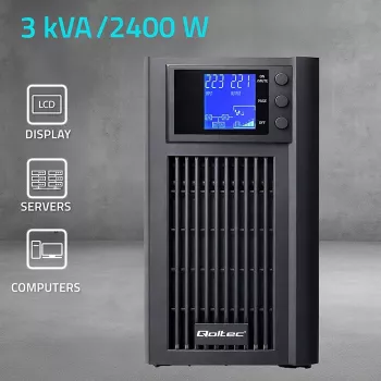 UPS QOLTEC Pure Sine Wave 3kVA 2400W s AVR a LCD displejom