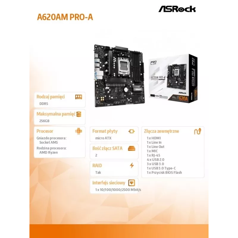 ASRock A620AM PRO-A AM5 Micro-ATX základná doska