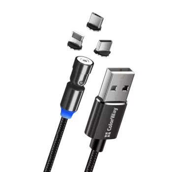 3-in-1 nabíjací kábel ColorWay CW-CBUU037-BK — Lightning, Micro-USB, USB-C, 1 m, 2,4 A