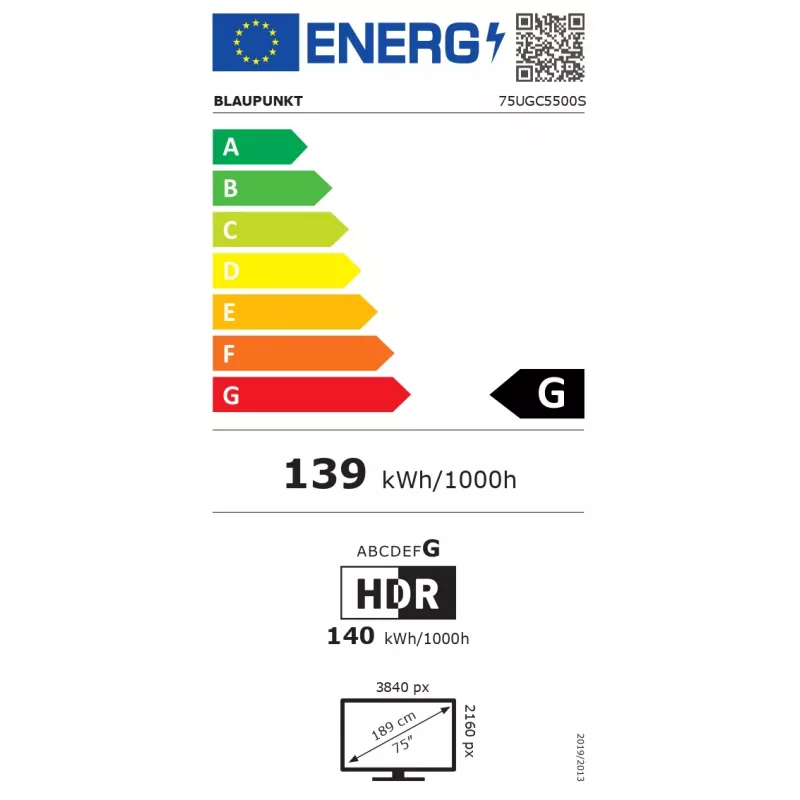 LED Smart TV BLAUPUNKT 75UGC5500S 75 palcov UHD Google TV čierna, energetická trieda G