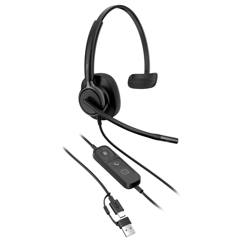Káblový monaurálny USB headset HP Poly Mission 415 — ľahký s 99 g, jednoúškový dizajn