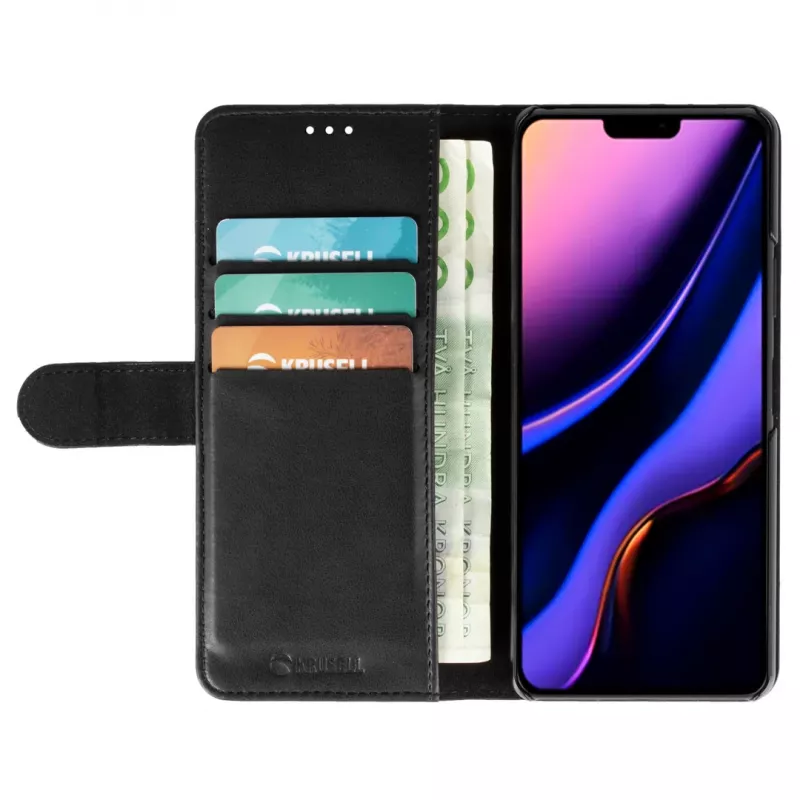 Peňaženka na telefón Krusell pre Apple iPhone 12 Pro Max – čierna, folio puzdro s priehradkou na karty