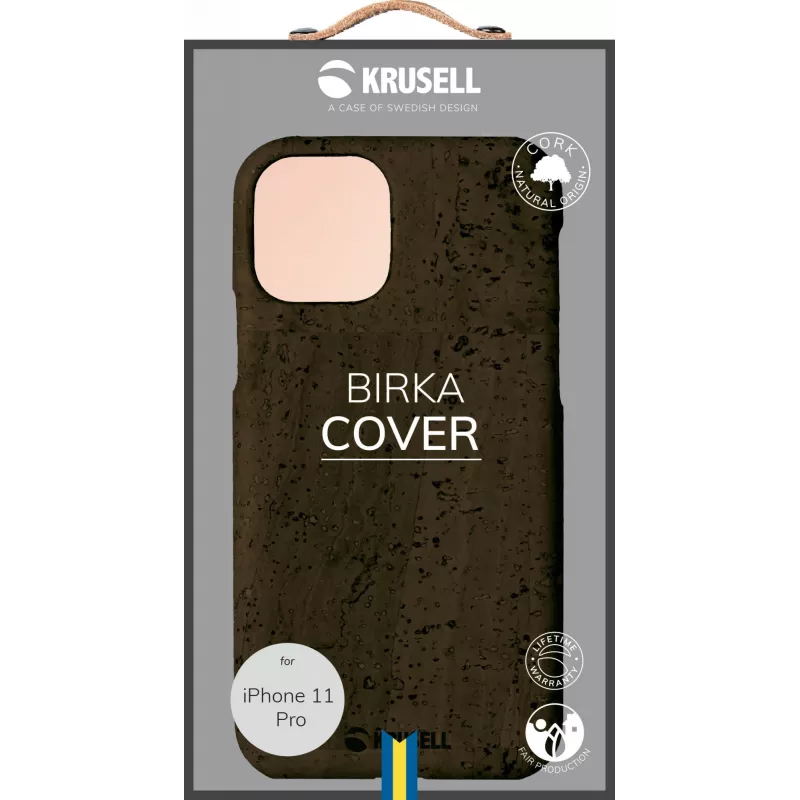 Puzdro Krusell Birka na mobil pre Apple iPhone 11 Pro, tmavohnedé puzdro s koženým vzhľadom