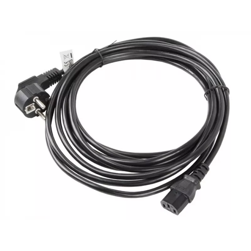 Napájací kábel LANBERG CA-C13C-11CC-0050-BK – 5 m, C13 konektor samica na CEE7/7, zahnutý C13