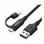 USB-A na Micro-USB a USB-C kábel UGREEN 1 m čierny — dvojkonektorový nabíjací a dátový kábel