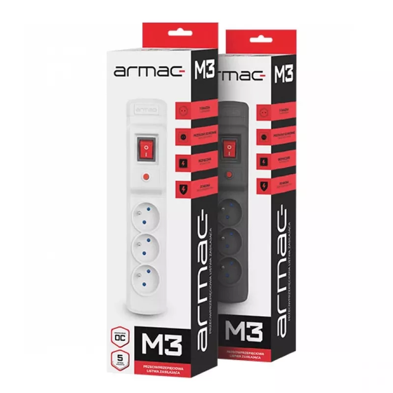Predlžovacia zásuvka ARMAC Multi M3 s 3 zásuvkami a 5 m káblom, sivá