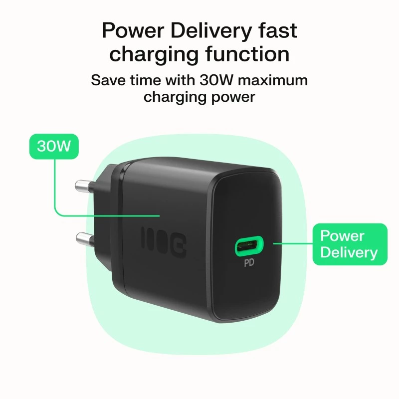 Napájací zdroj Green Cell PowerSource Solo30 30W čierny — USB-C jednoportová nabíjačka