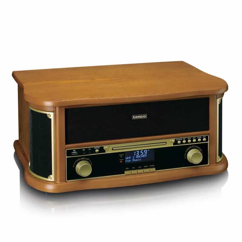 Lenco TCD-2571WD gramofón s kazetovým prehrávačom, DAB+, FM, Bluetooth, USB, 10 W, drevo
