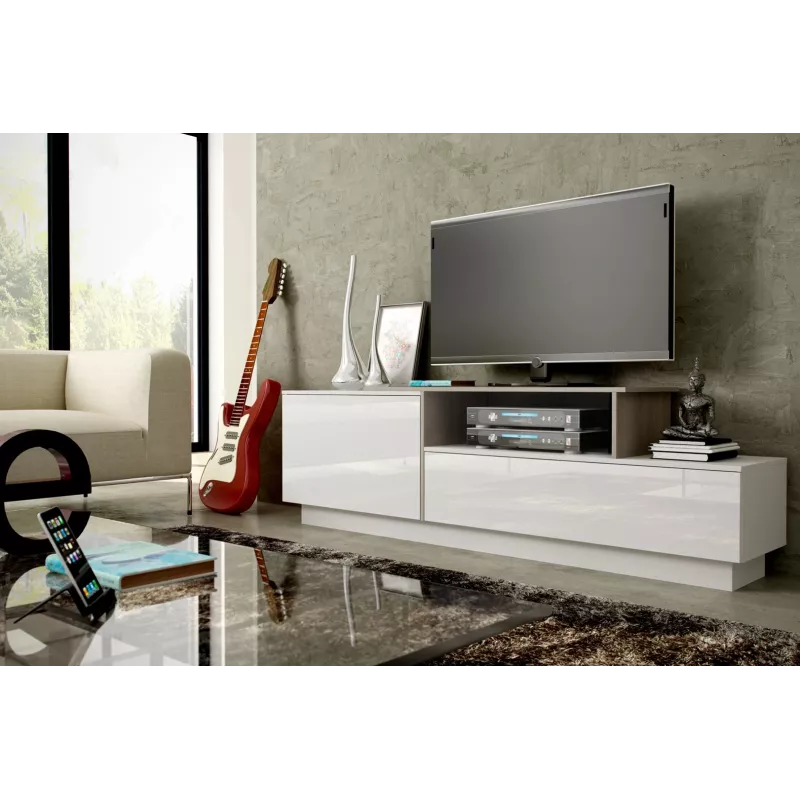 Cama TV skrinka SIGMA 3 180 biela/biela lesklá + dub Sonoma