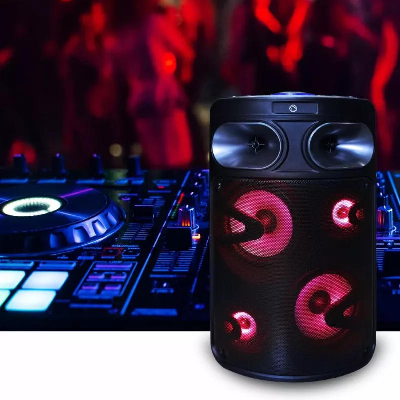 Prenosný Bluetooth karaoke reproduktor MANTA SPK0803B140 140W, batériové napájanie, MIC/USB/microSD, FM, ekvalizér, kolieska