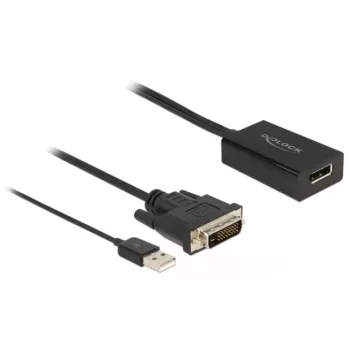 Delock - adaptérový kábel - DVI-D, USB (len napájanie) (M) na DisplayPort (W) - DisplayPort 1,2 - 50 cm - podpora 4K 30 Hz - čierny (63189)