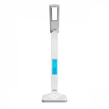 Media-Tech MT222 Leditou LED stolová lampa s 15 W bezdrôtovou nabíjačkou Qi, hodinami, budíkom, teplomerom, biela