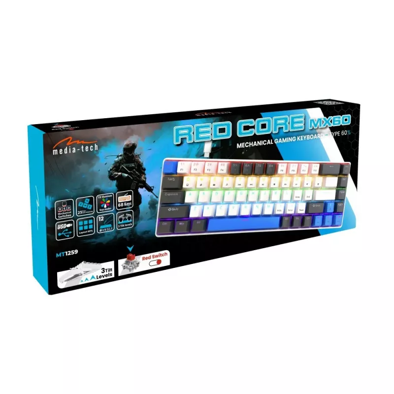 Media-Tech MT1259 Red Core MX60 mechanická herná klávesnica 60 %