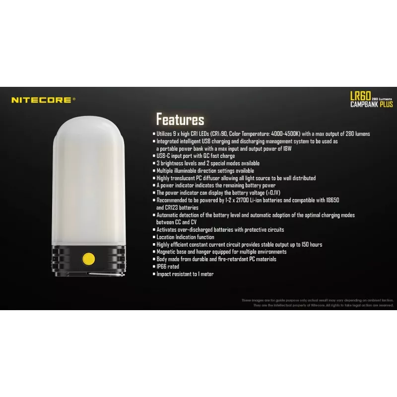 Kempingová lampa na batérie Nitecore LR60 280 lm USB C