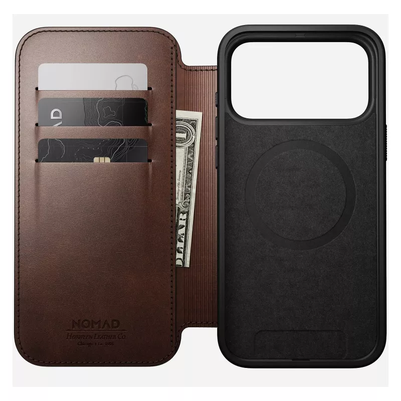 Puzdro na telefón Nomad Modern Leather Folio pre iPhone 17 Pro Max — hnedá, koža, 6,3