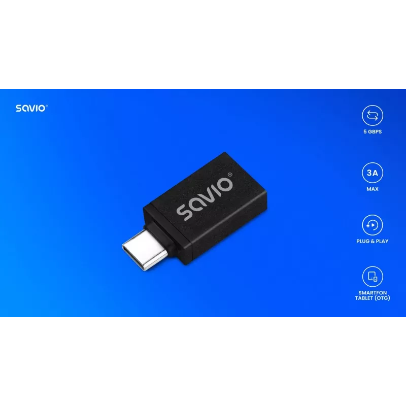Savio AK-80 video kábel adaptér 0m USB Type-A USB Type-C čierny