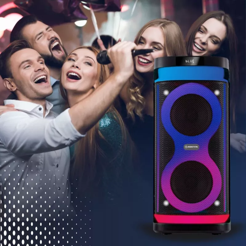 Prenosný reproduktor MANTA SPK0601B100, 100 W, Bluetooth, karaoke, bezdrôtový mikrofón, batéria, ekvalizér, disco osvetlenie
