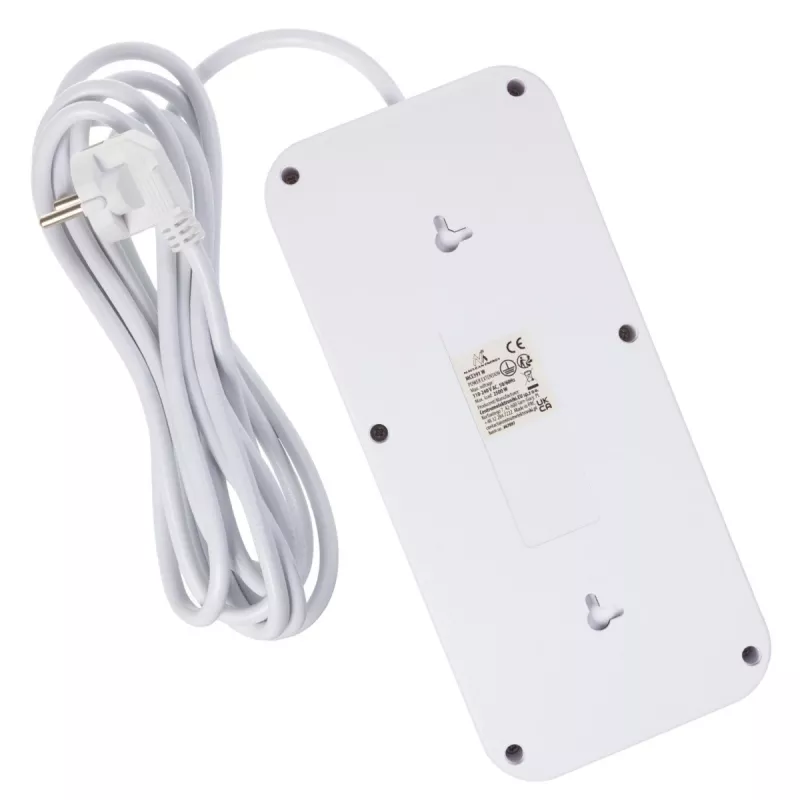 Predlžovacia zásuvková lišta MACLEAN MCE391 W — 6 zásuviek, 4×USB-A + 1×USB-C, 3 m kábel, 110–240 V, 2500 W, biela