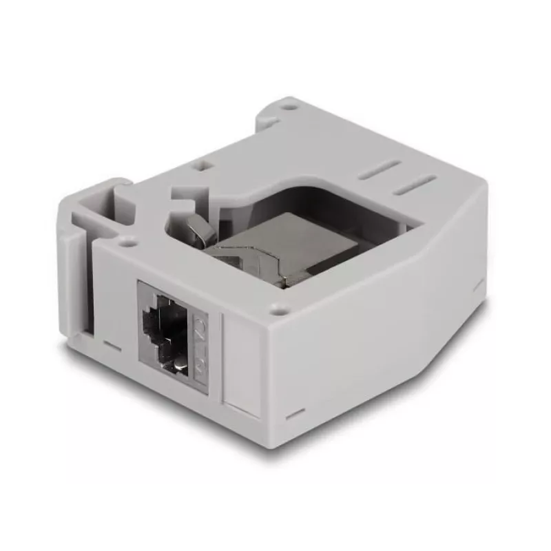 DeLOCK DIN lištový adaptér RJ45 konektor samica na RJ45 konektor samica Cat.6A sivý