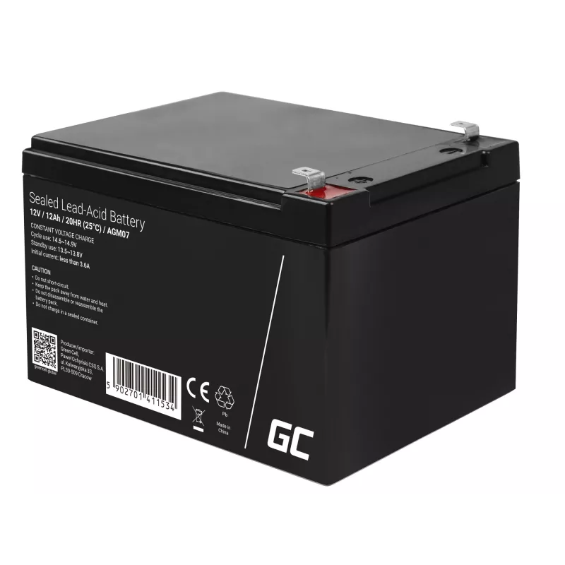 AGM batéria Green Cell 12V 12Ah – uzavretá olovená (VRLA), 151×98×95 mm, 3,3 kg