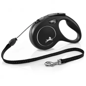 Navíjacie vodítko Flexi Classic 5 m čierne pre stredne veľké psy, šnúra, max. zaťaženie 20 kg, reflexné prvky