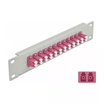 Optický patch panel DeLOCK 10 palcov 12 port LC Duplex fialový 1U sivý