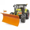 Hračkársky traktor BRUDER Claas Axion 950 s snehovými reťazami a snežným pluhom, model v mierke