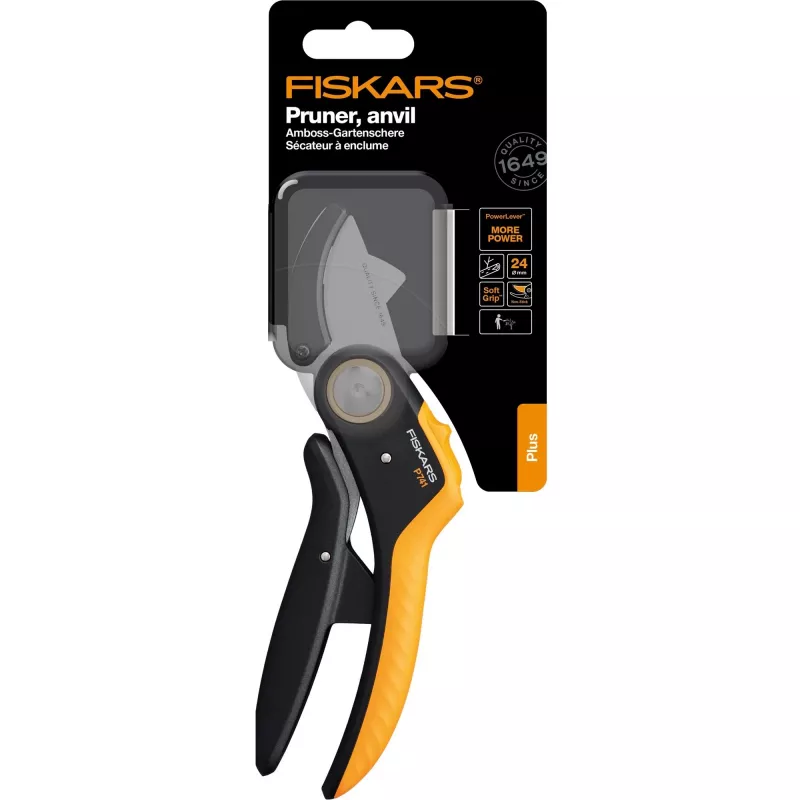 Nožnice na konáre Fiskars Plus PowerLever Amboss čierna oranžová