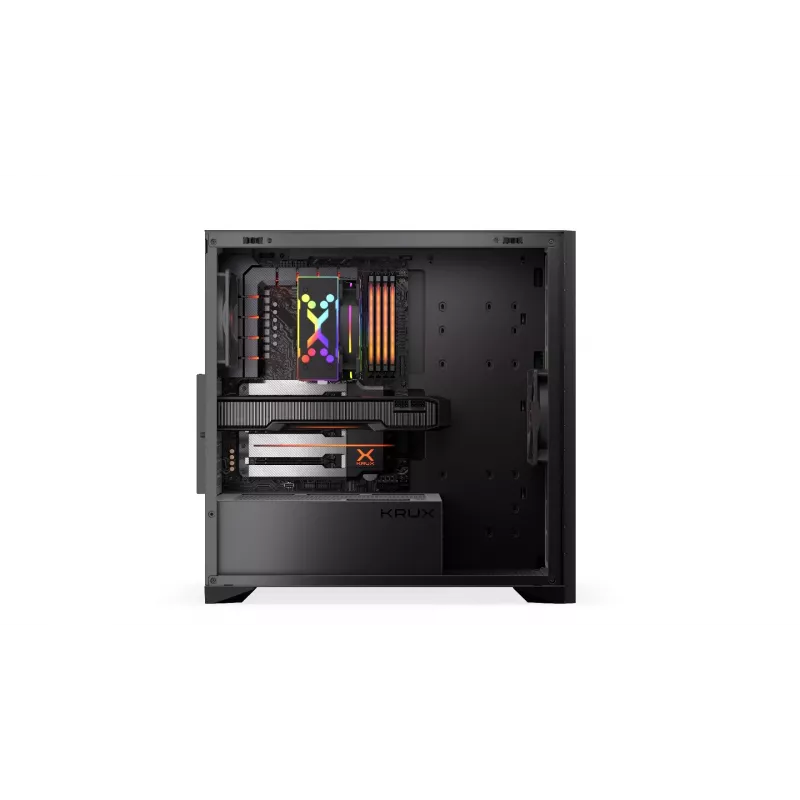Počítačová skriňa KRUX Palum KRXD008 ATX čierna — 2x 3,5 inch pozície, 2x 2,5 inch pozície, 2x 120 mm ventilátor, GPU do 39,5 cm